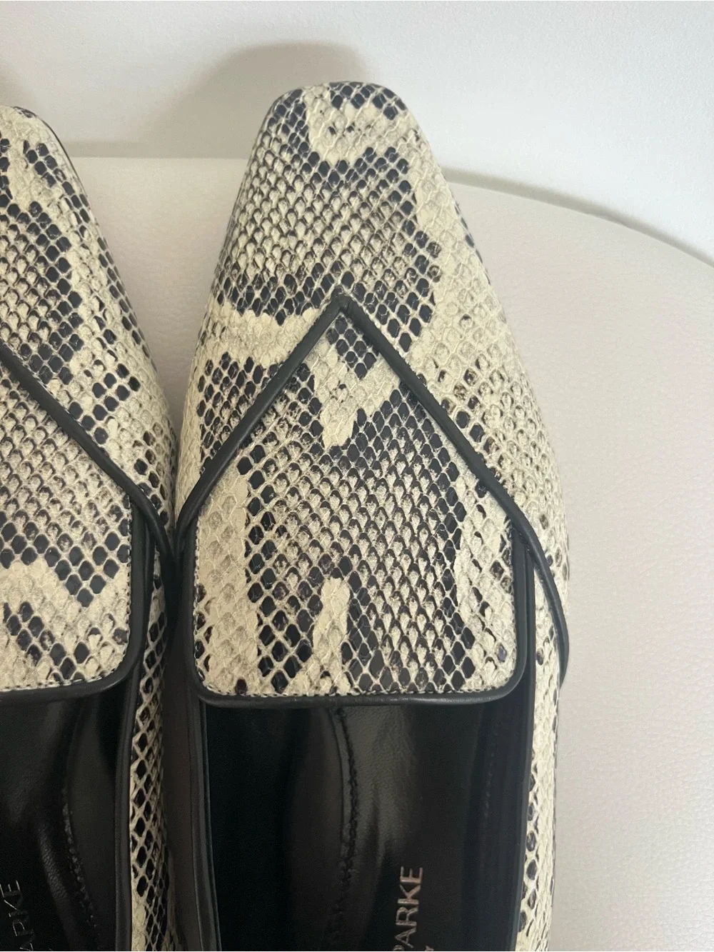 Marion Parke Black & White Snake-Print Pointed Loafers